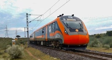 Vande Bharat Express train at an Indian railway station during expansion phase to 164 total trains.