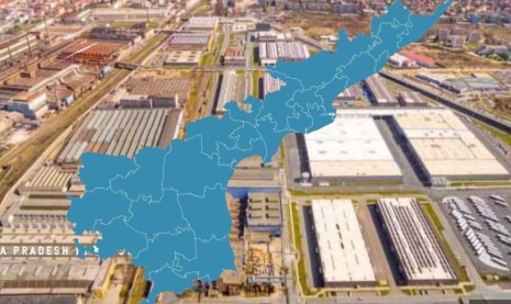 Visakhapatnam, Andhra Pradesh: banners and construction sites symbolising large‐scale industrial investment