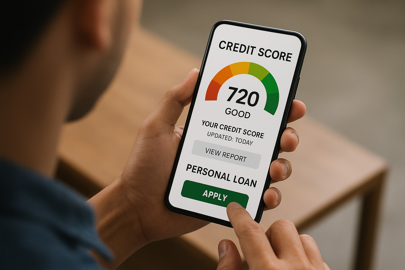 A person checking their credit score on a mobile app after taking a personal loan