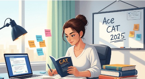 Students checking CAT 2025 admit card details on a laptop before the MBA entrance exam.