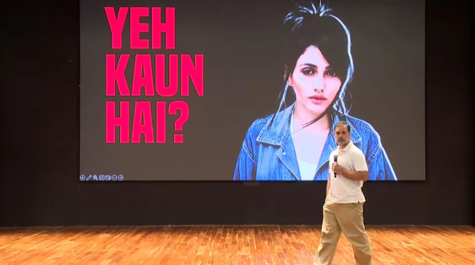 “Rahul Gandhi addressing Haryana rally amid voter list controversy”