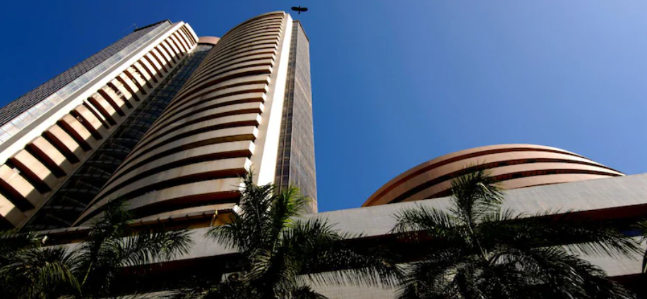 Closed signage at Bombay Stock Exchange building during market holiday