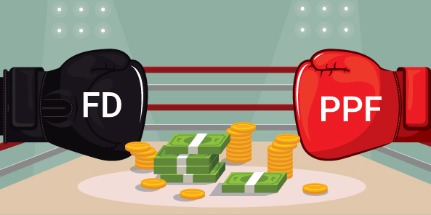 PPF vs FD comparison chart showing long-term returns and tax benefits