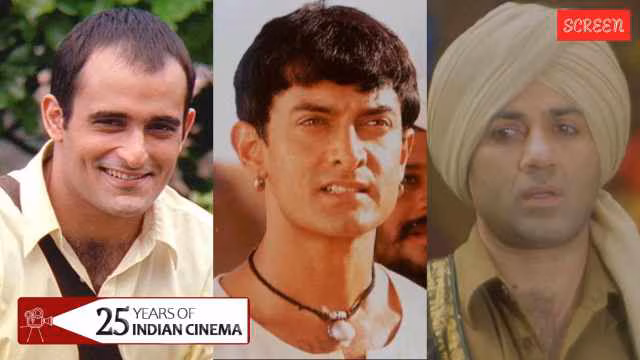 Poster collage of Lagaan, Gadar, and Dil Chahta Hai celebrating 25 years of Indian cinema