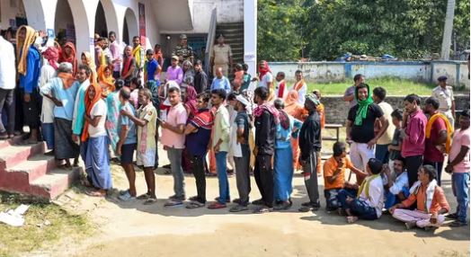 Voters casting votes during Bihar Election 2025 with 42.3 percent turnout