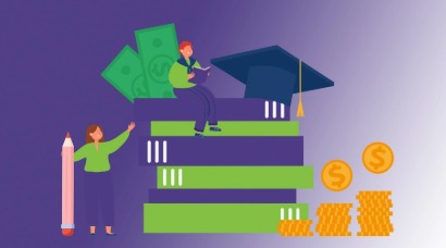 Illustration of a borrower tracking financial progress and life achievements after taking a loan.