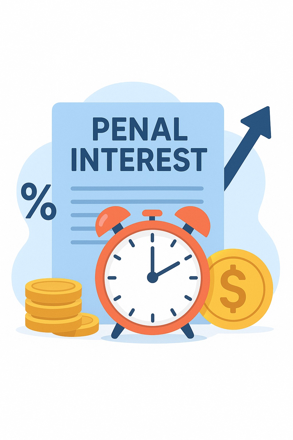 Illustration showing overdue loan payments with additional penal interest charges, representing delayed payment penalties.