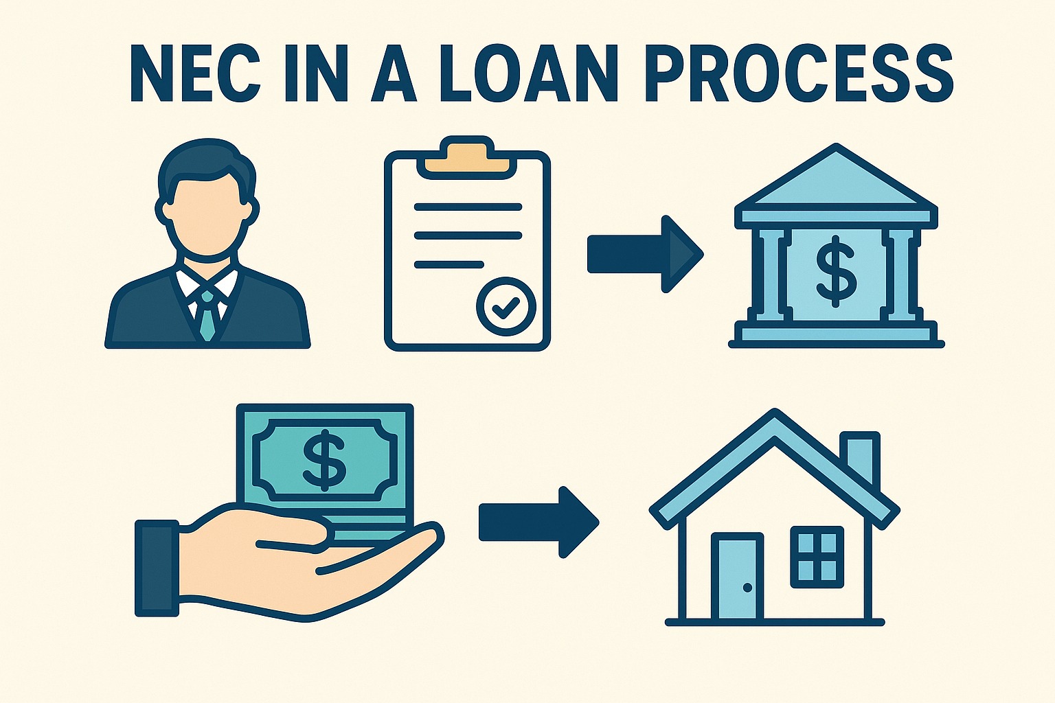 Illustration showing automatic EMI deduction through NEC system, highlighting secure and timely loan payments.