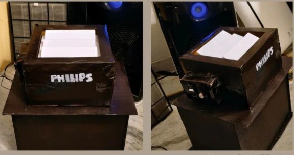 DIY home air purifier made with HEPA filter and exhaust fan that reduced indoor AQI