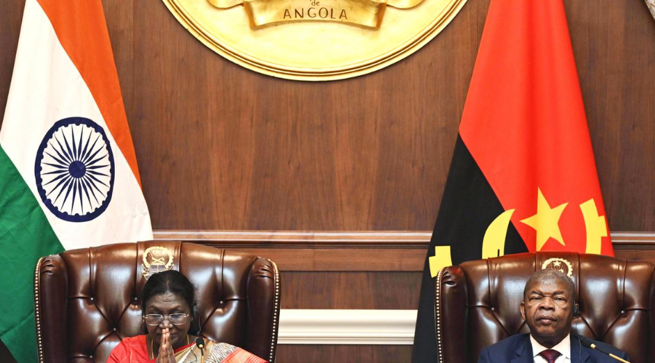President Droupadi Murmu speaking in Luanda, Angola, on strengthening India–Angola cooperation in trade and technology.