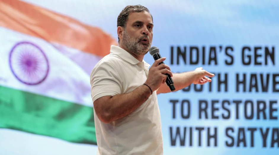 Rahul Gandhi addressing a press conference, criticising the SIR system as an institutional cover for vote manipulation.