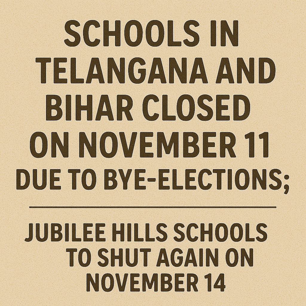 Schools in Telangana and Bihar closed on November 11 due to bye-elections; Jubilee Hills schools to shut again on November 14