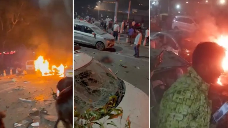 Delhi Police secure the Red Fort area after a car explosion near the Metro Station; investigation underway.