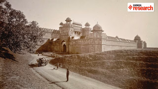 “Red Fort Delhi ramparts with Indian flag”