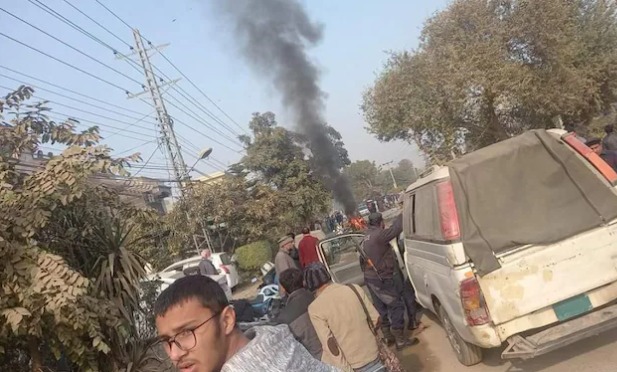 Emergency responders and security personnel inspect debris after a blast in Islamabad, as tensions rise between India and Pakistan.