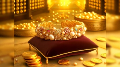 Gold jewellery displayed at an Indian showroom reflecting updated gold prices for 18K, 22K, and 24K categories