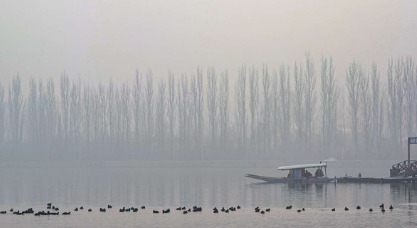 Morning fog and frost-covered Dal Lake as Srinagar records its coldest night of the season at minus 1.6°C.