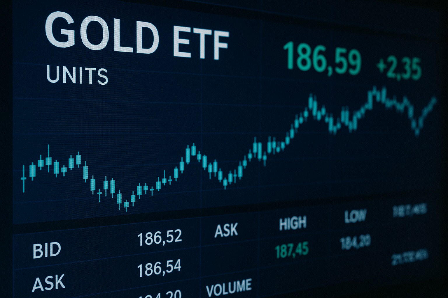 Digital gold investment concept showing Gold ETF units traded on a screen.