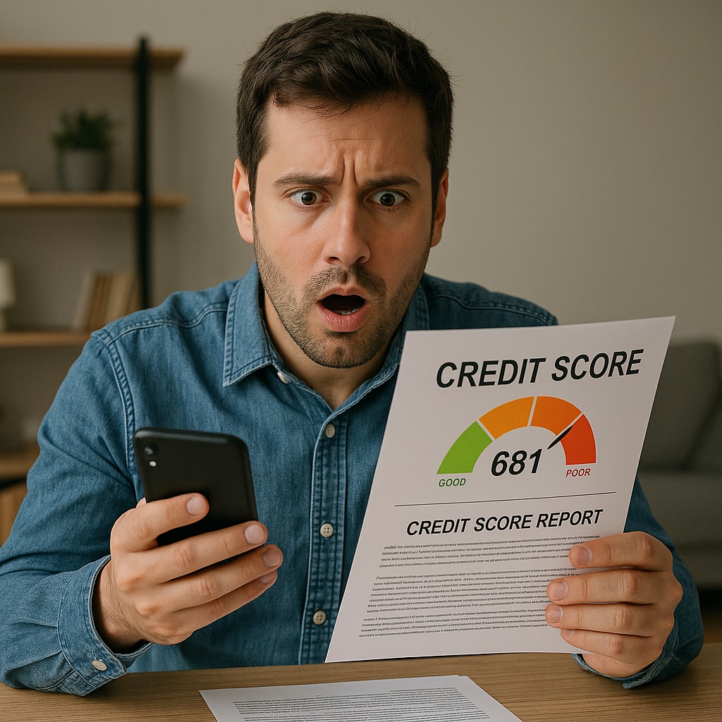 Borrower checking a surprising drop in credit score after paying off a loan fully.