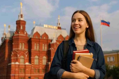 Indian students exploring Russian university campus for 2026-27 scholarship opportunities.