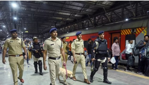 Security personnel conducting checks at a high-alert zone in India after 2025 incidents.
