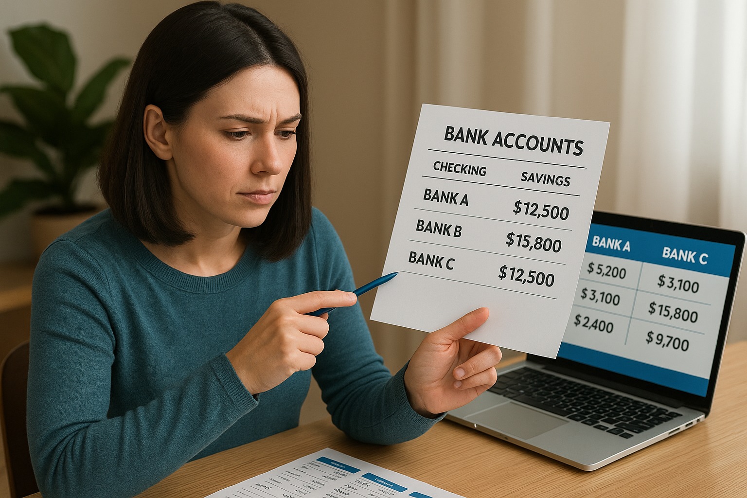 Customer comparing multiple bank accounts to decide how to split savings safely.
