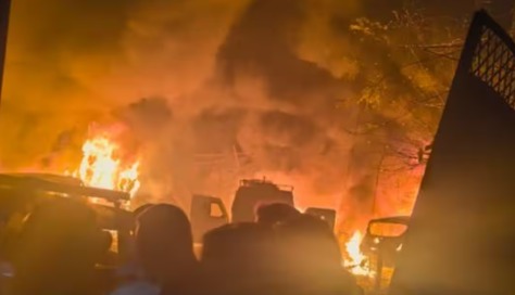 Damaged police station structure after blast in Jammu & Kashmir while handling seized explosives.