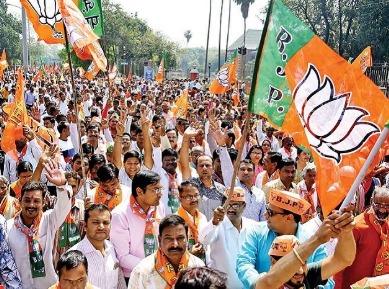 Bihar election vote counting visuals showcasing mixed constituency-wise results for BJP and Congress.