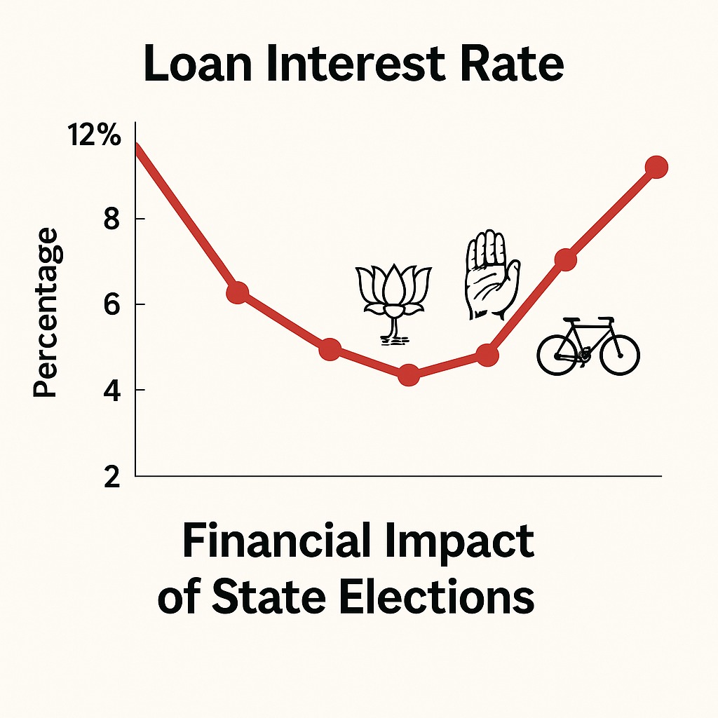 Loan interest rate graph with election symbols representing financial impact of state elections.