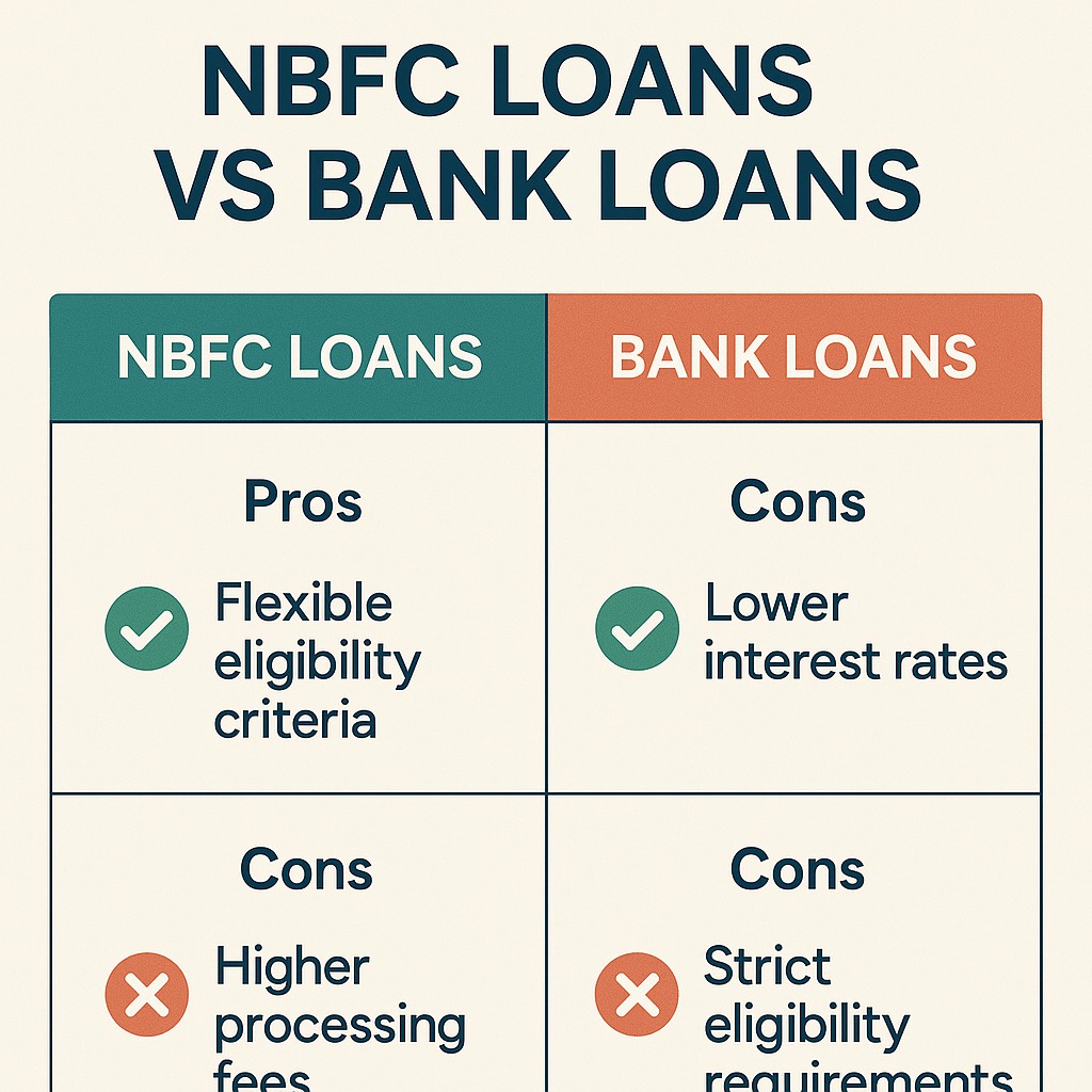 Comparison chart of NBFC vs bank loans highlighting pros and cons.