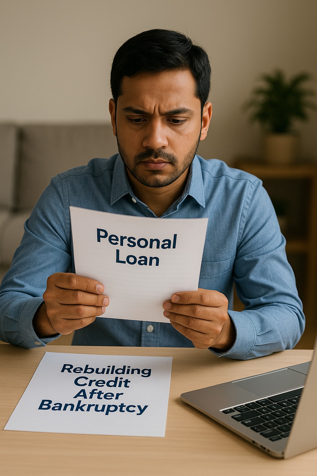 Person rebuilding credit and applying for a personal loan after bankruptcy.
