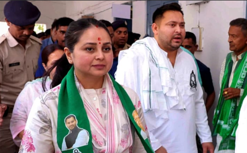 Tejashwi Yadav and Rohini Acharya during a tense family discussion amid Bihar election rout reports