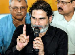 Prashant Kishor addressing media on alleged World Bank fund diversion in Bihar