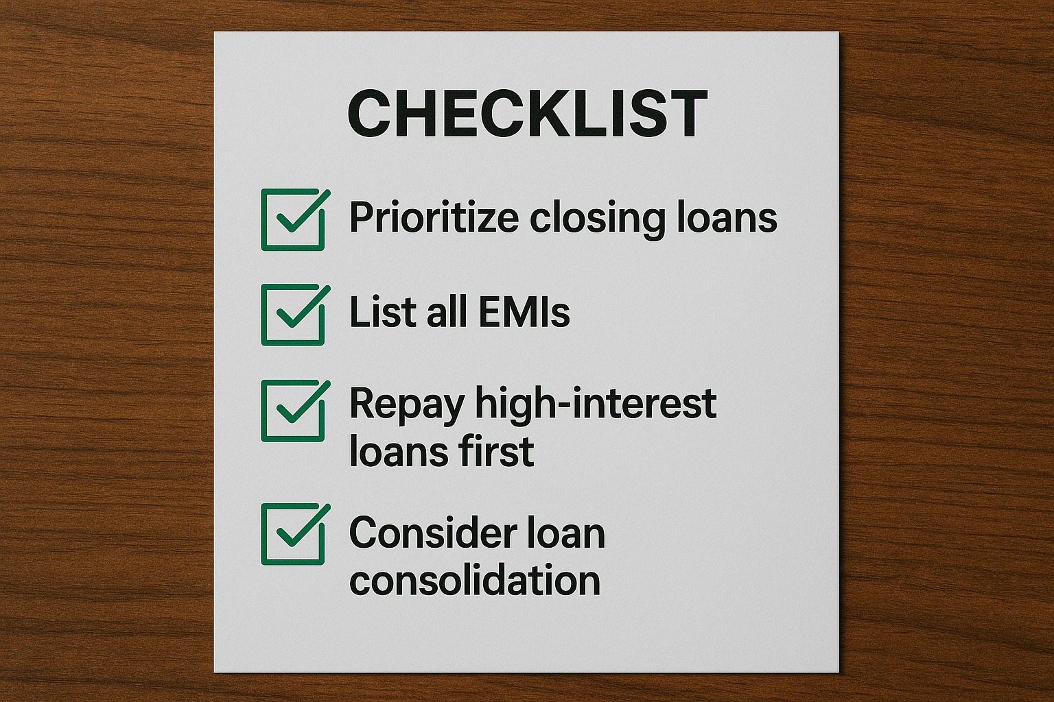 A checklist showing steps to prioritize closing loans and manage multiple EMIs effectively.