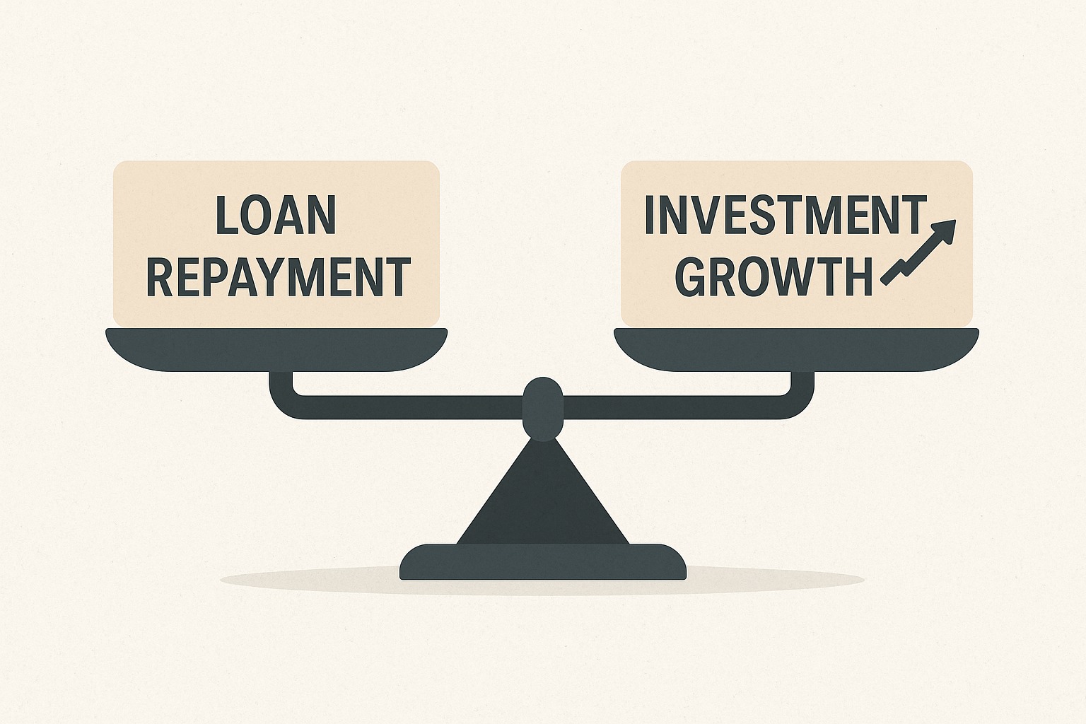 Comparison scale showing loan repayment on one side and investment growth on the other, representing financial decision balance.