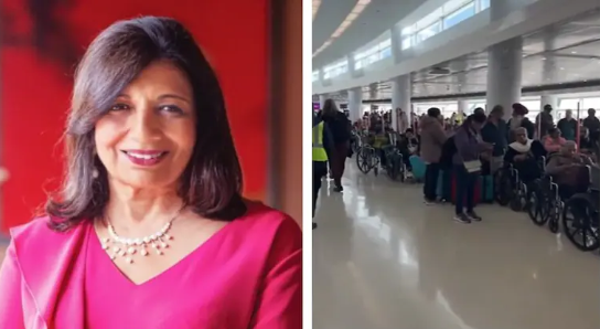 Kiran Mazumdar-Shaw speaking on airport wheelchair service misuse and proposed charges.