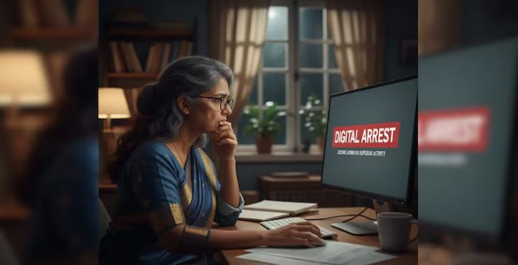 Representation of digital arrest scam targeting Bengaluru woman losing Rs 32 crore