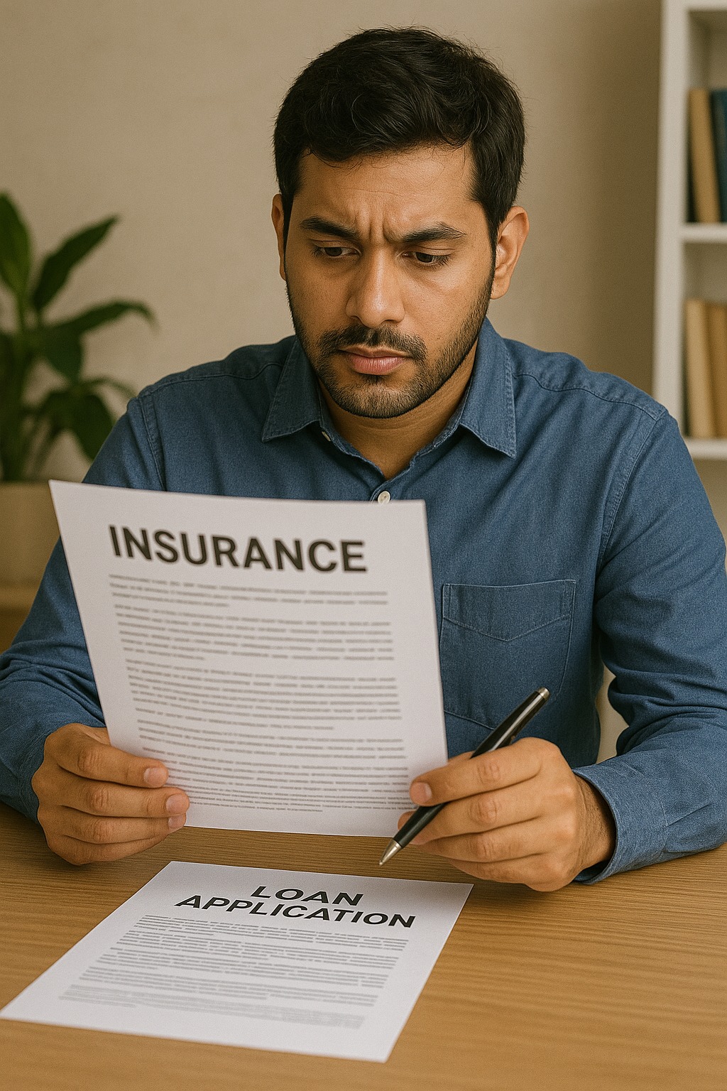 Loan applicant reviewing insurance documents to understand claim impact on borrowing eligibility.