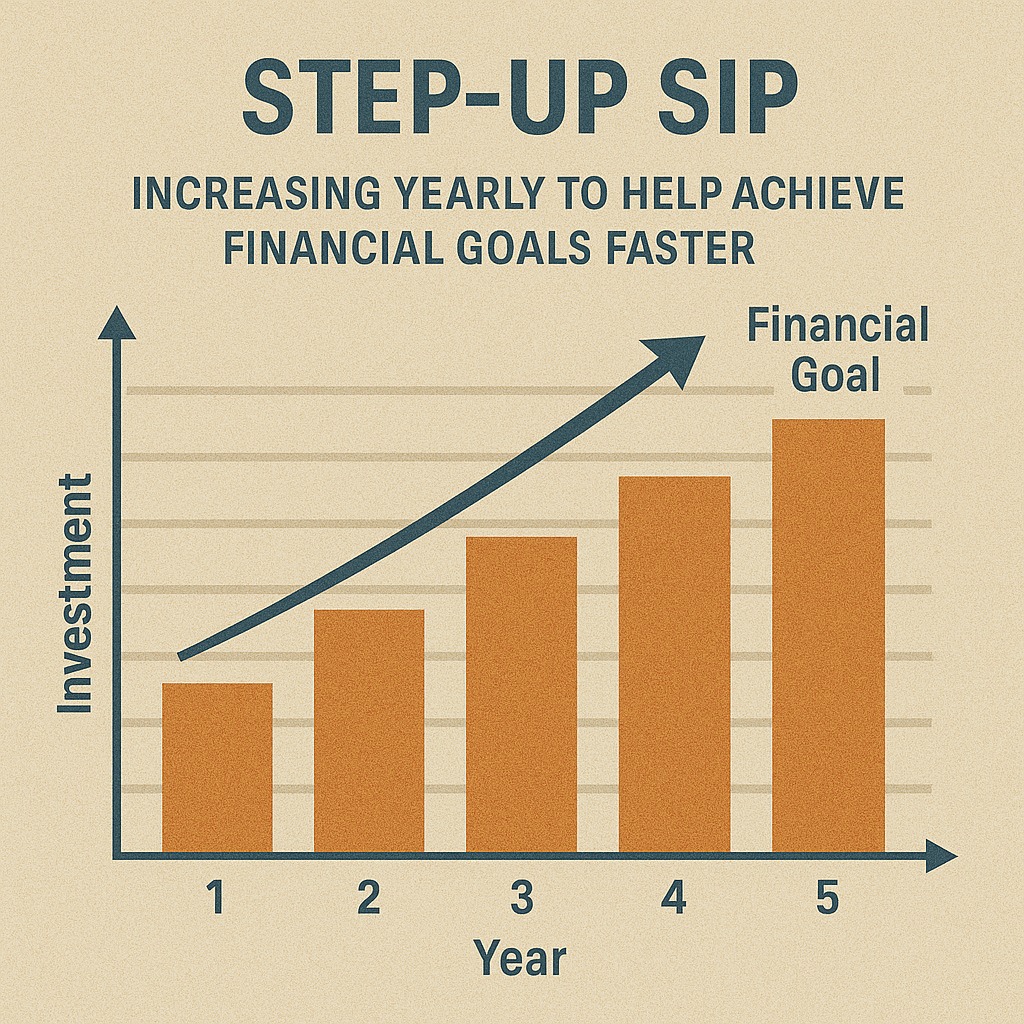 Chart showing step-up SIP increasing yearly to help achieve financial goals faster
