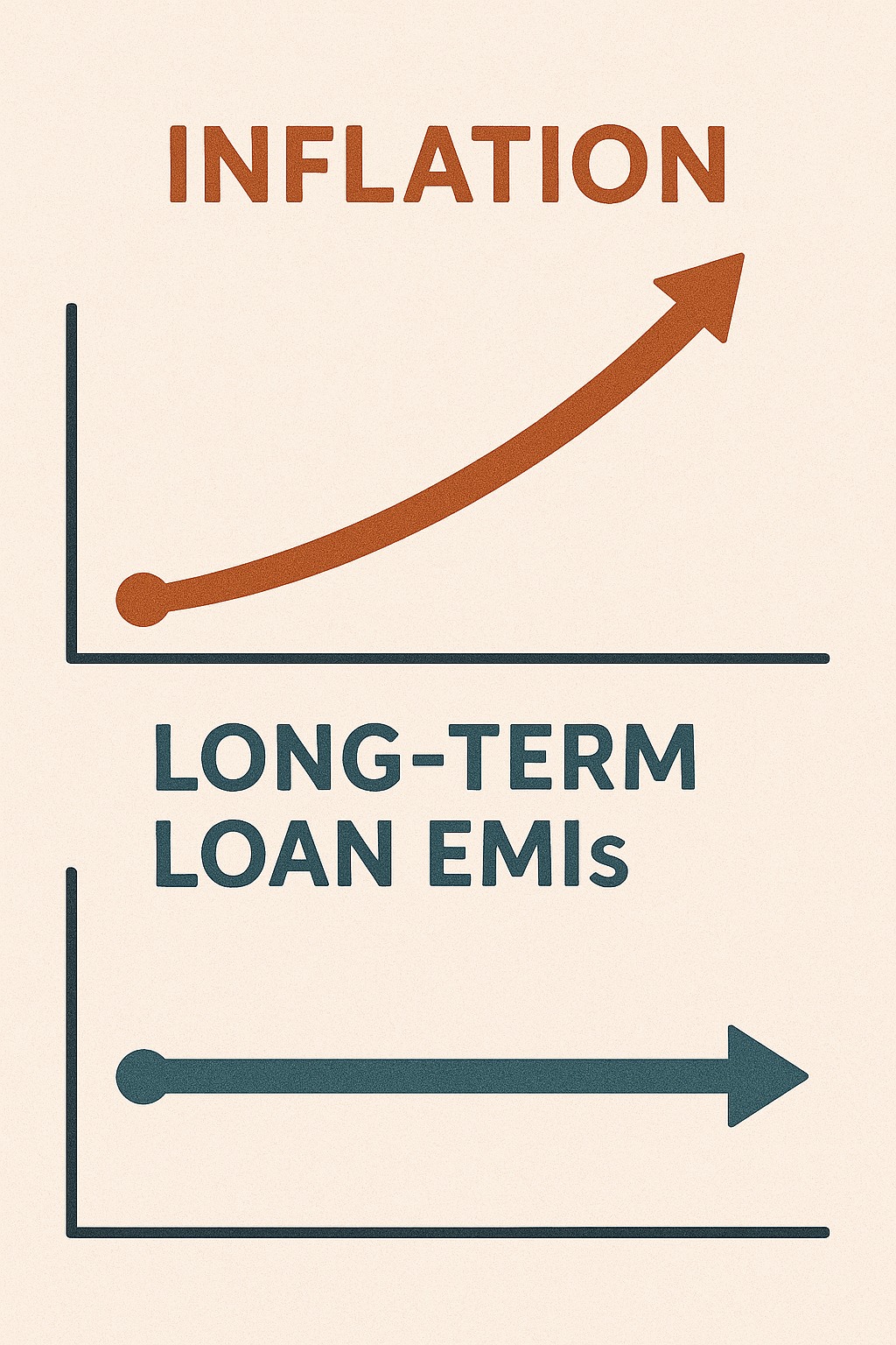 Illustration showing inflation rising while long-term loan EMIs remain constant