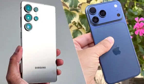 Samsung Galaxy S26 concept showing ultra-slim design compared with Apple iPhone 17