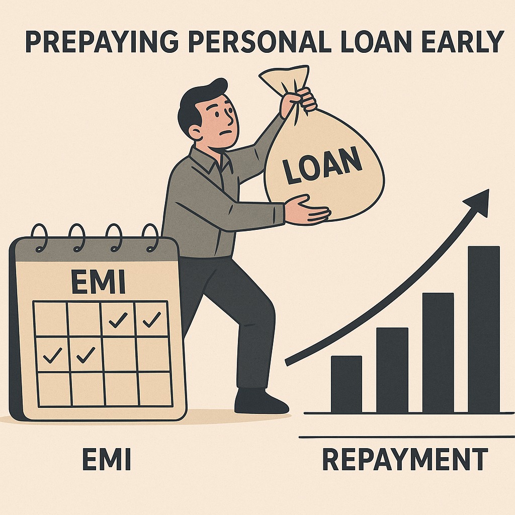 Illustration of borrower prepaying personal loan early with EMI calendar and repayment chart