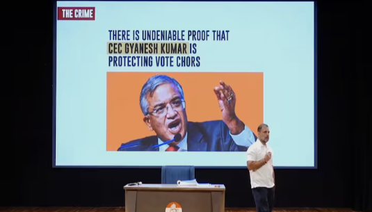 A political letter referencing criticism of the poll body, representing a public debate involving Rahul Gandhi.