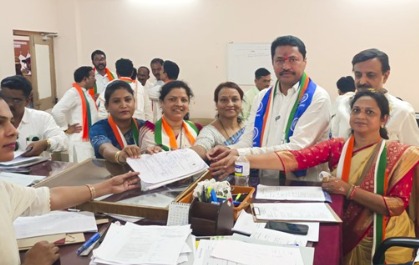 Candidates submitting nomination papers for Maharashtra civic and Nagar Panchayat elections