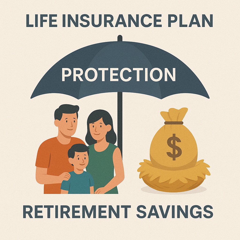 Life insurance plan illustration showing protection and retirement savings concept