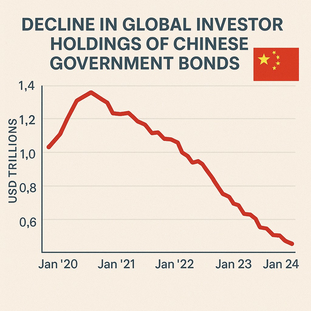 Graph showing decline in global investor holdings of Chinese government bonds