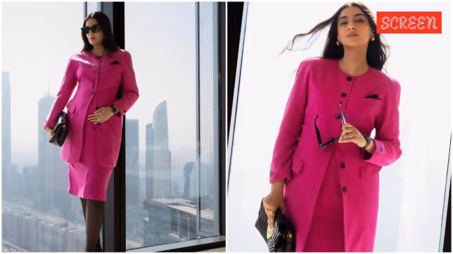 Sonam Kapoor displaying baby bump in Princess Diana-inspired pink outfit