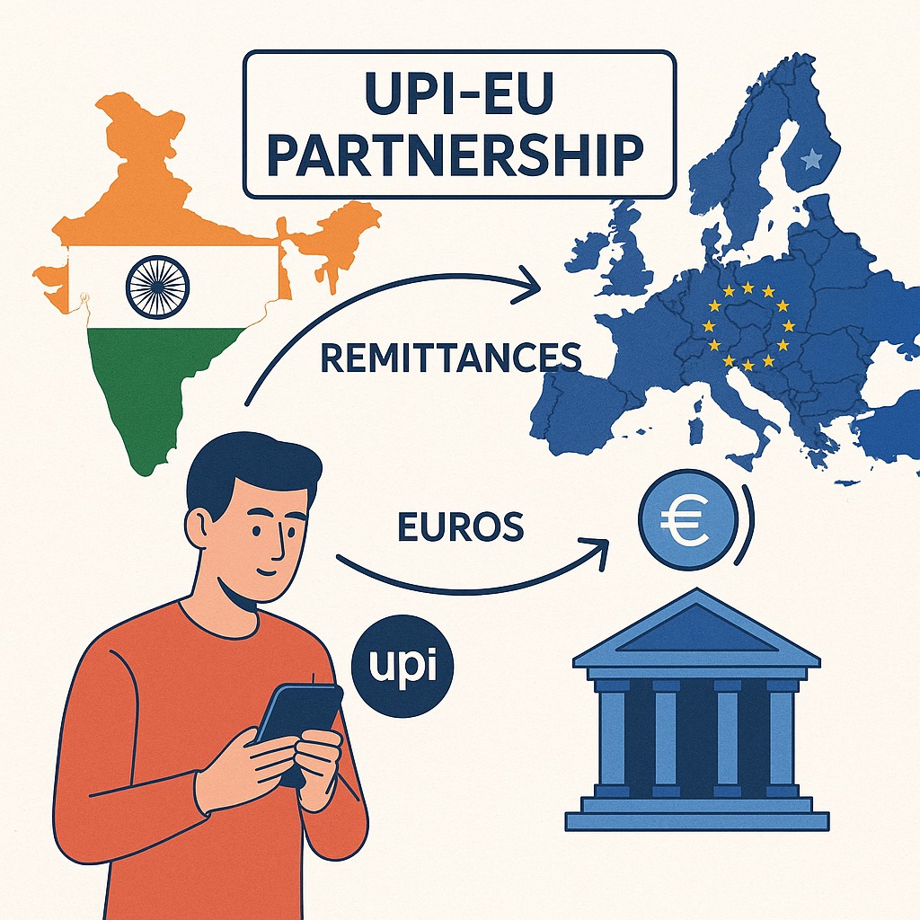 Cross-border remittance flow chart showing impact of UPI–EU partnership