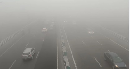 Dense winter fog covering Delhi-NCR roads during temperature drop