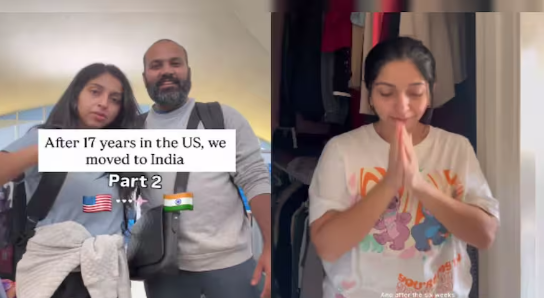 NRI couple at an airport returning to India due to high US healthcare expenses.